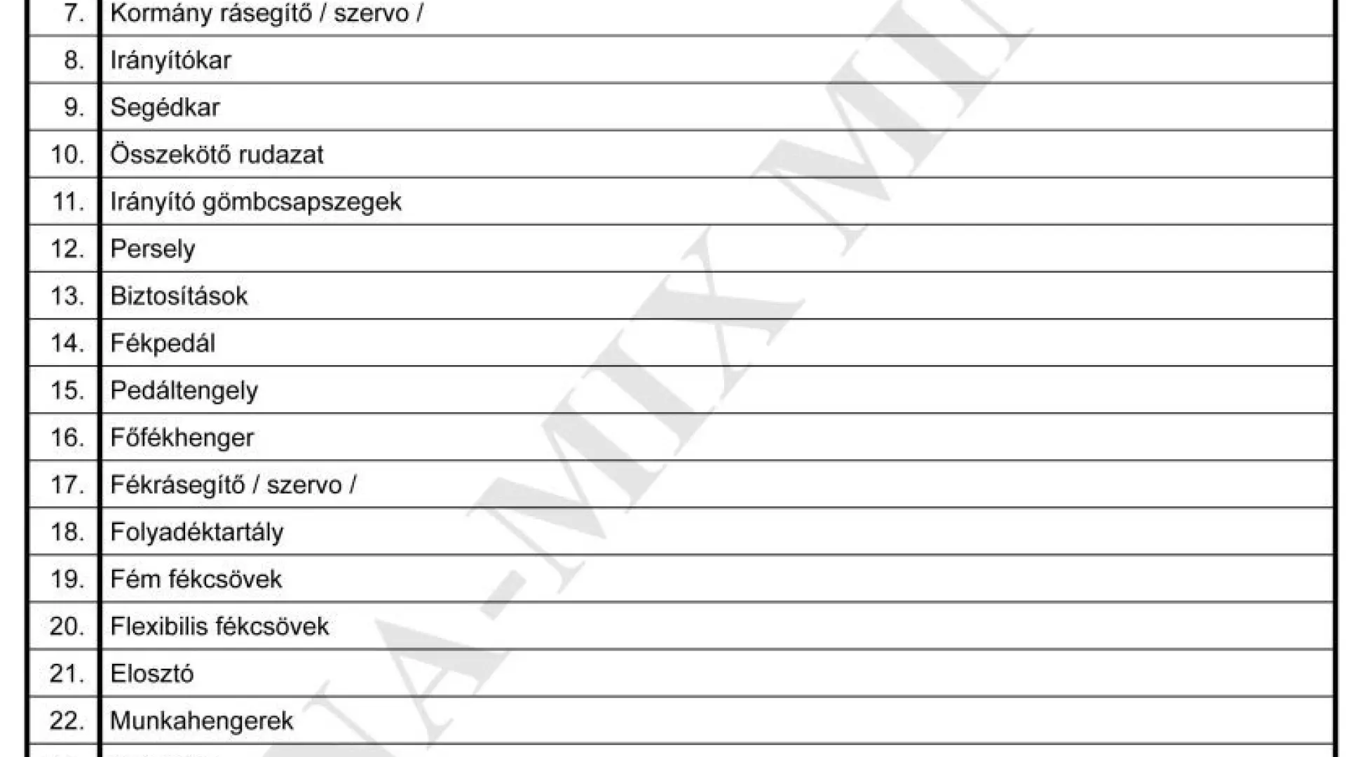 Gépjármű hibafelvételi /lap V.