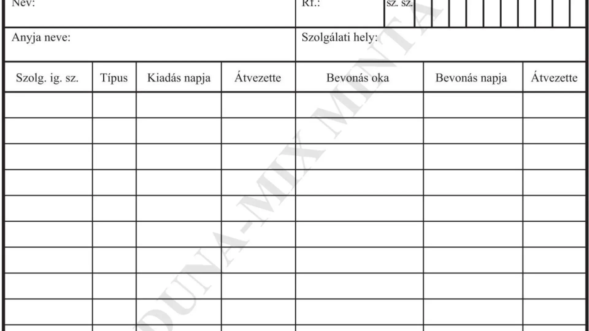 Igazolvány nyilvántartó/lap