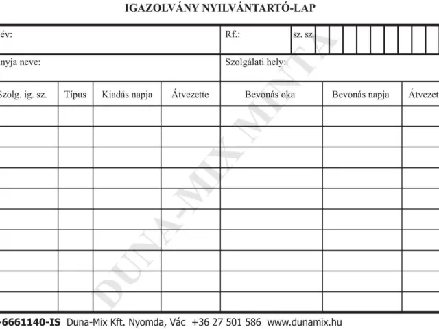 Igazolvány nyilvántartó/lap