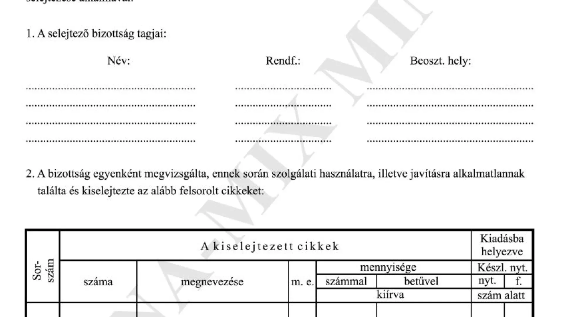 Selejtezési jegyzőkönyv