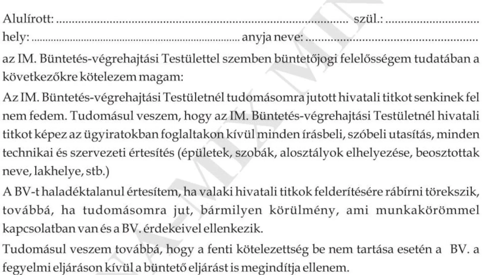 Titoktartási nyilatkozat