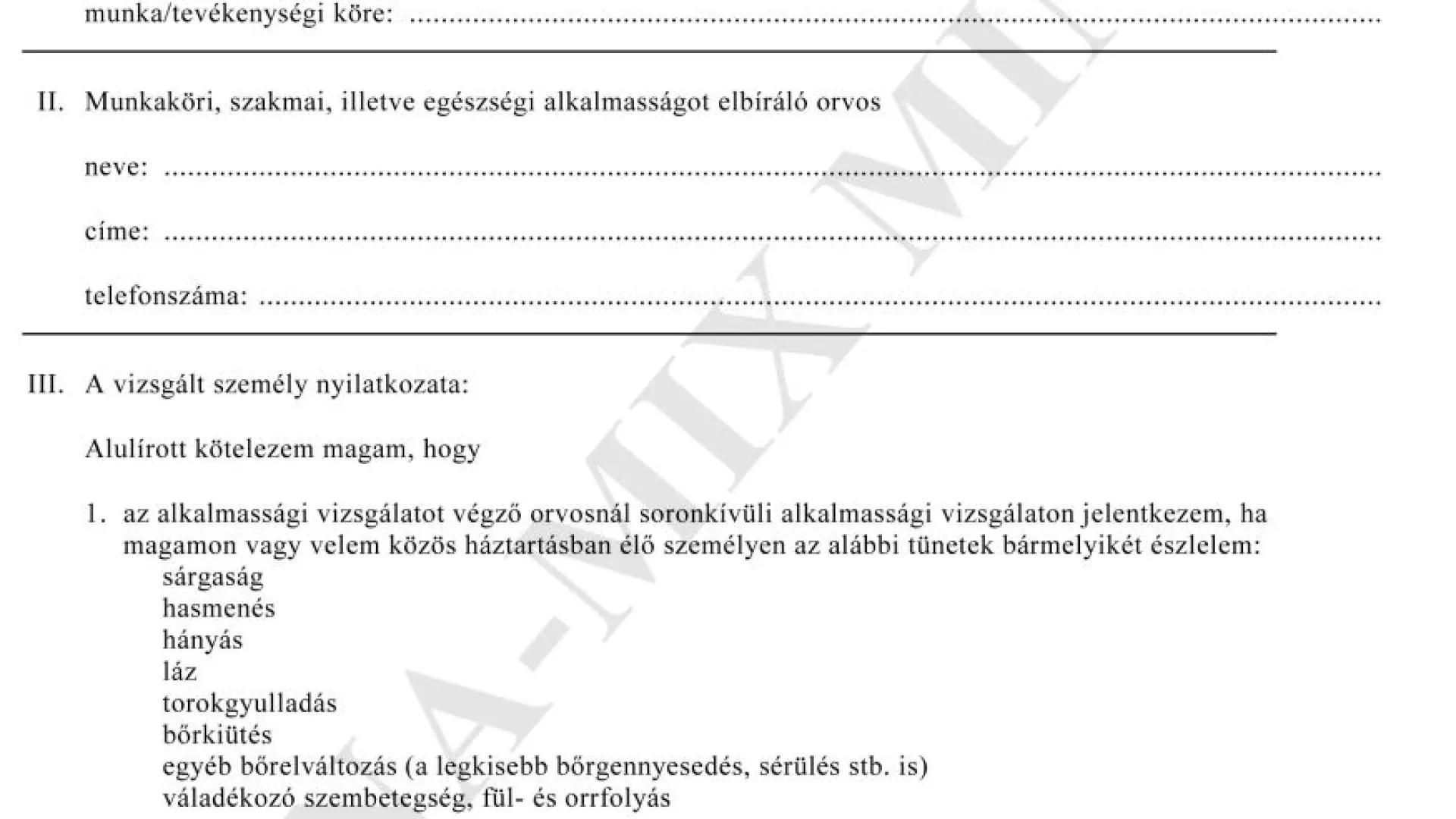 Egészségügyi nyilatkozat