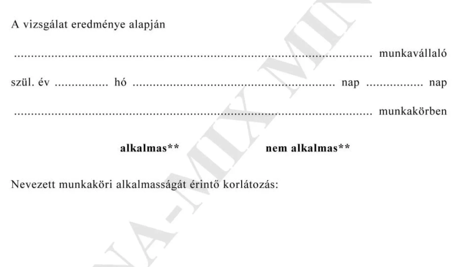 9. sz. függ. Másodfokú orvosi alkalmassági vélemény