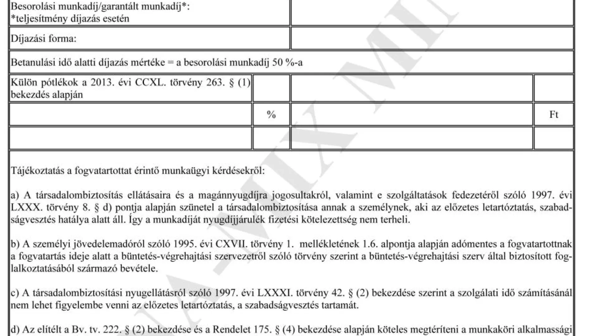 10. sz. függ. Tájékoztató a besorolásról és a munkadíjról