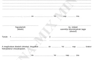Kimutatás a fogv. tart.-tól megőrzésre ideigl. átvett cikkekről 1