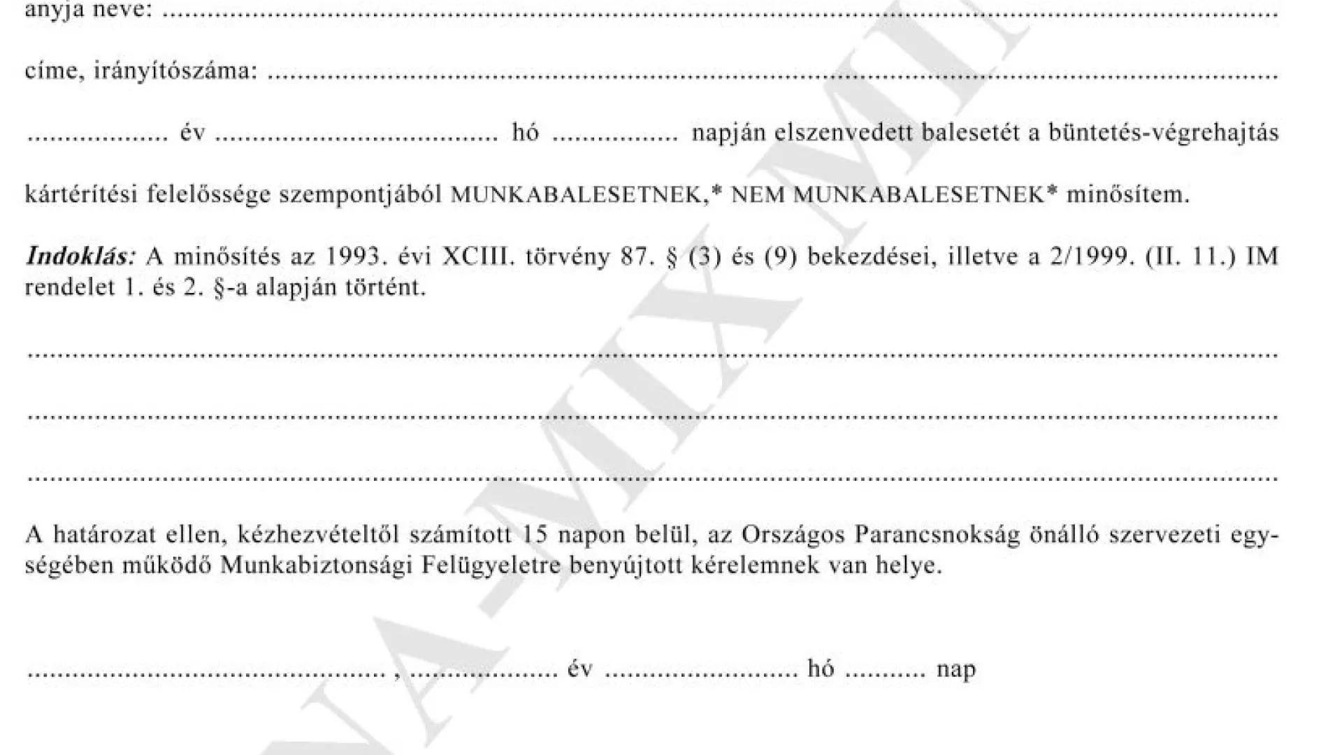 19. sz. mell.Határozat baleset minősítéséről