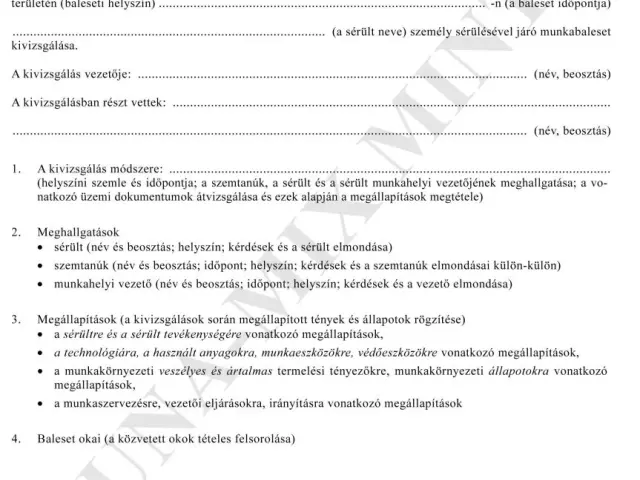 21. sz. mell. Munkabaleseti kivizsgálási jegyzőkönyv
