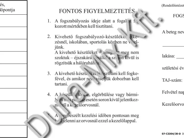 Fogszabályozási kezelőlap